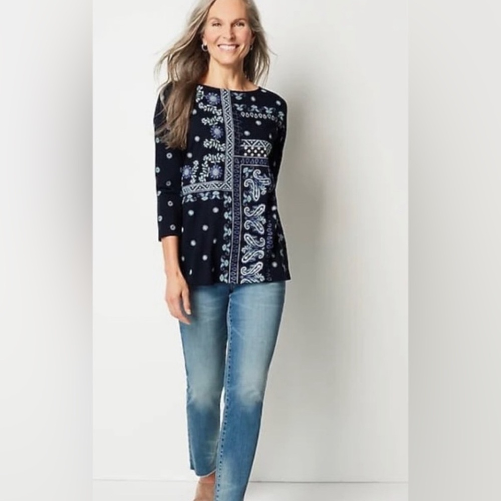 J.Jill Flagstaff Embroidered Patchwork Blouse Xl - image 1